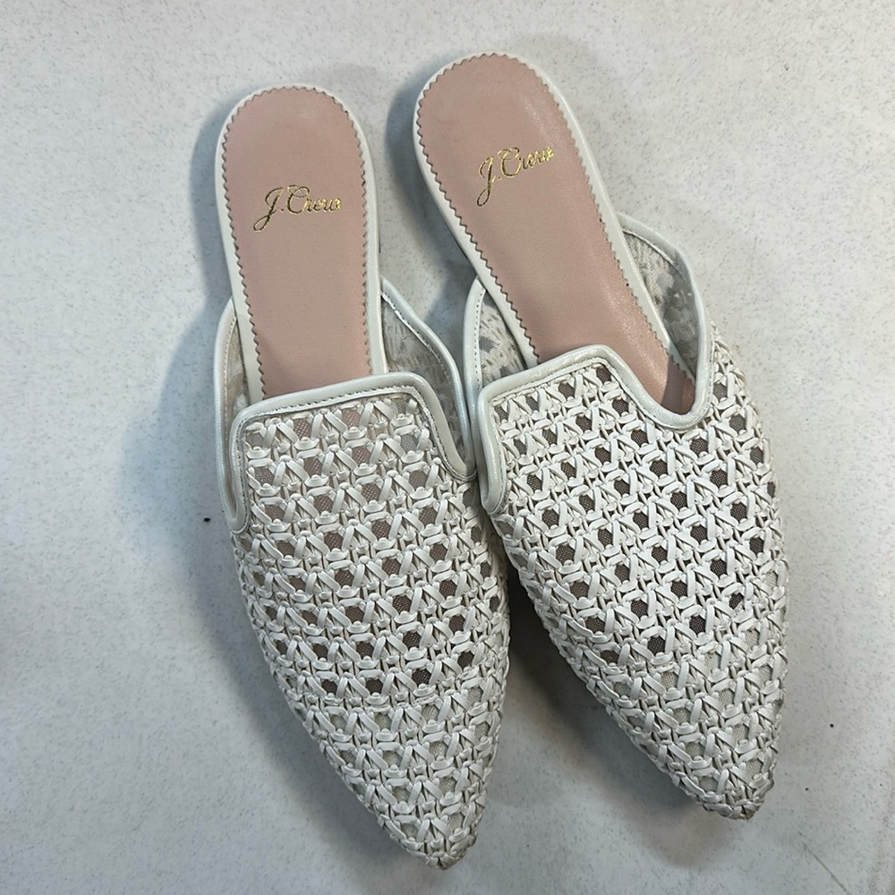 J. Crew White Woven Pointed-Toe Slide Mules